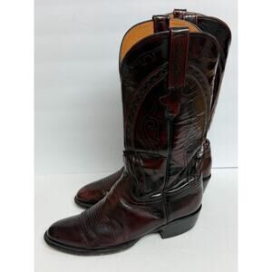 VTG Lucchese Classic Cowboy Boots Mens 8 D Black Cherry Leather Western USA READ